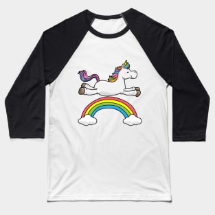 Floating unicorn on a rainbow with clouds Baseball T-Shirt